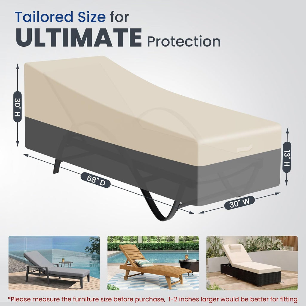 Extra Heavy Duty Patio Chaise Lounge Cover Waterproof 2 Pack - Lounge Chair Covers for Outdoor Pool Lounger and Patio