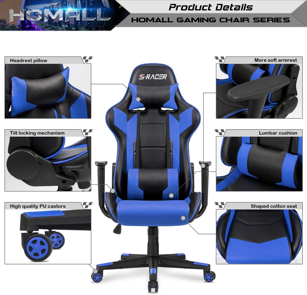 Gaming Chair, Office Chair High Back Computer Chair Leather Desk Chair Racing Executive Ergonomic Adjustable Swivel