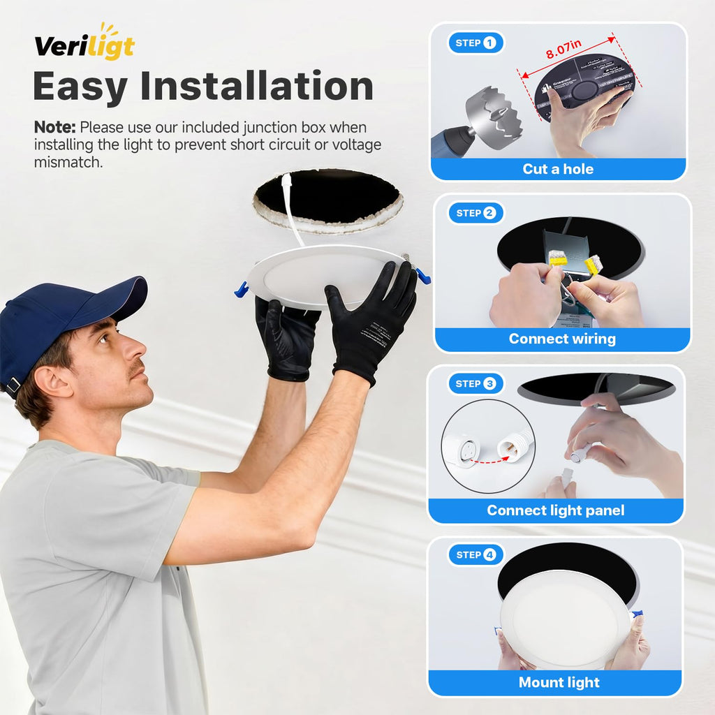 8 Inch LED Recessed Light, 5CCT, 1600LM, 18W, 6 Pack