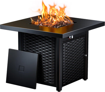Propane Fire Pits 28 Inch Outdoor Gas Fire Pit, 50, 000 BTU Steel Fire Table with Lid and Lava Rock, Add Warmth and