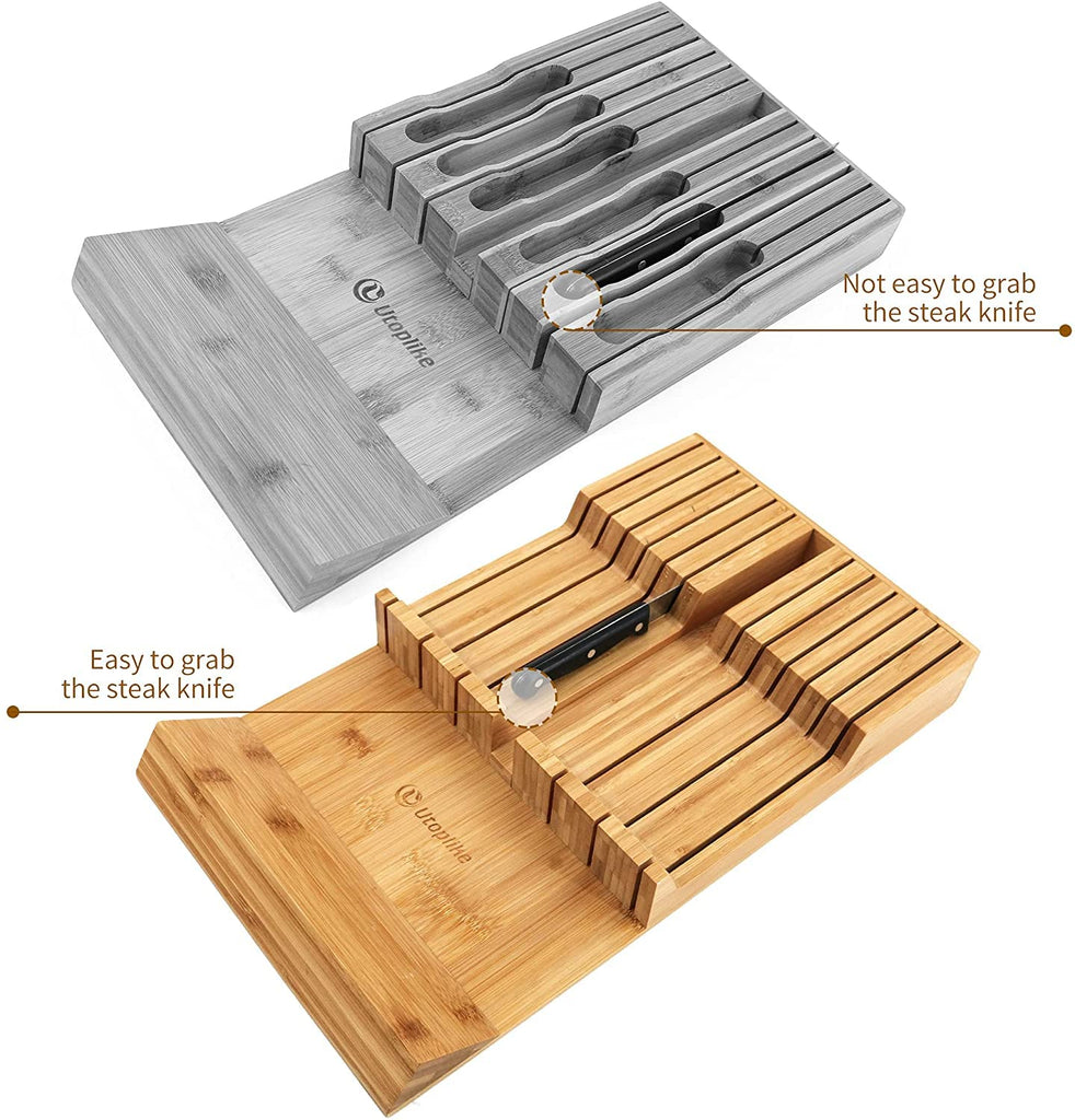 In-Drawer Knife Block Bamboo Drawer Organizer, 12 Knives Holder
