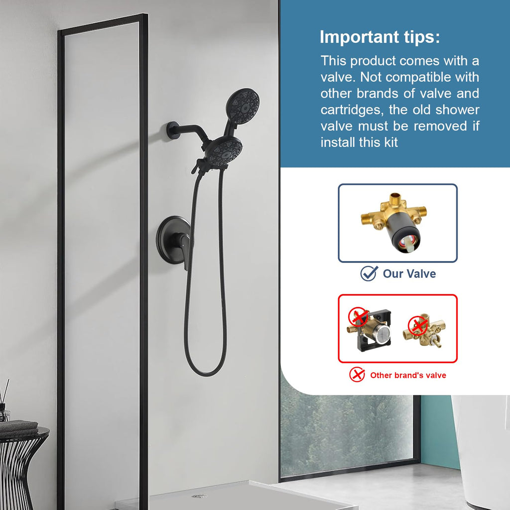 Matte Black Shower Faucet Set Complete Shower Kit Shower Systems Dual Shower Head and Handheld 2 in 1 Combo Set