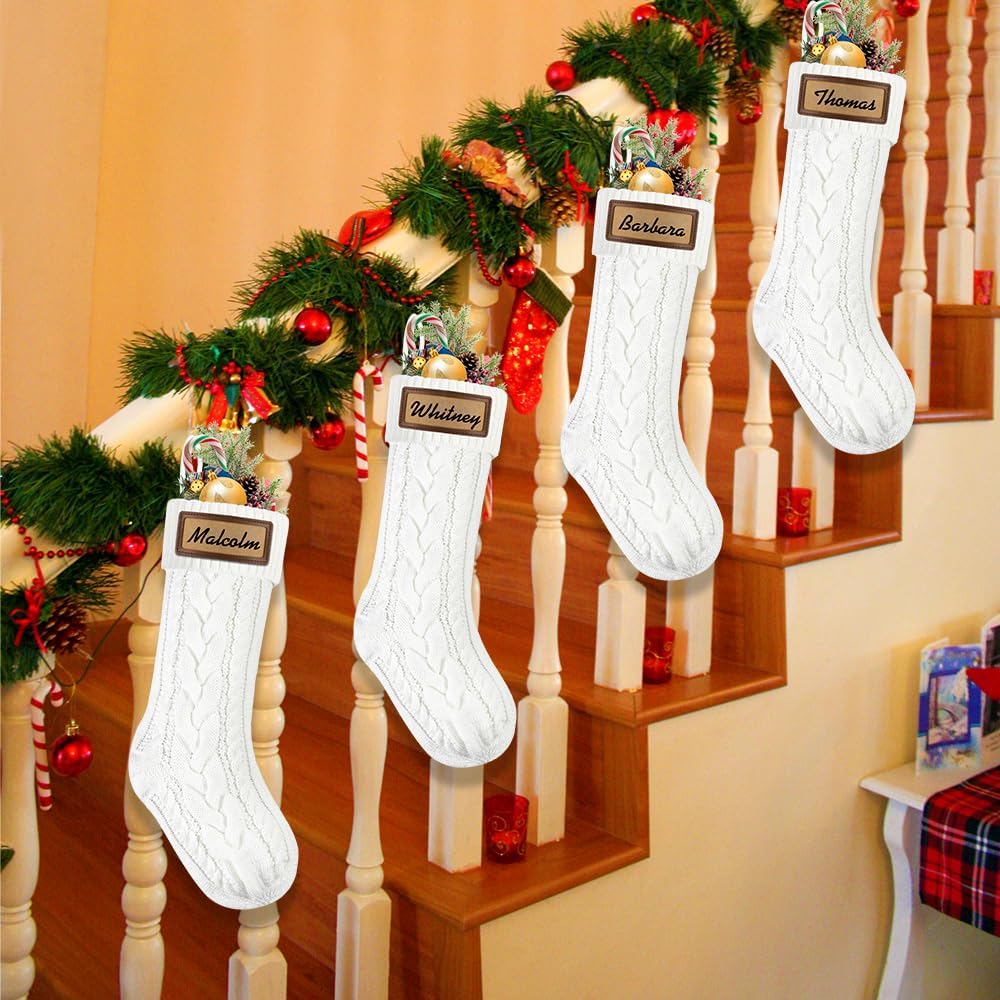 With Leather Patches,18"Xmas Knitted Stocking - Set of 4