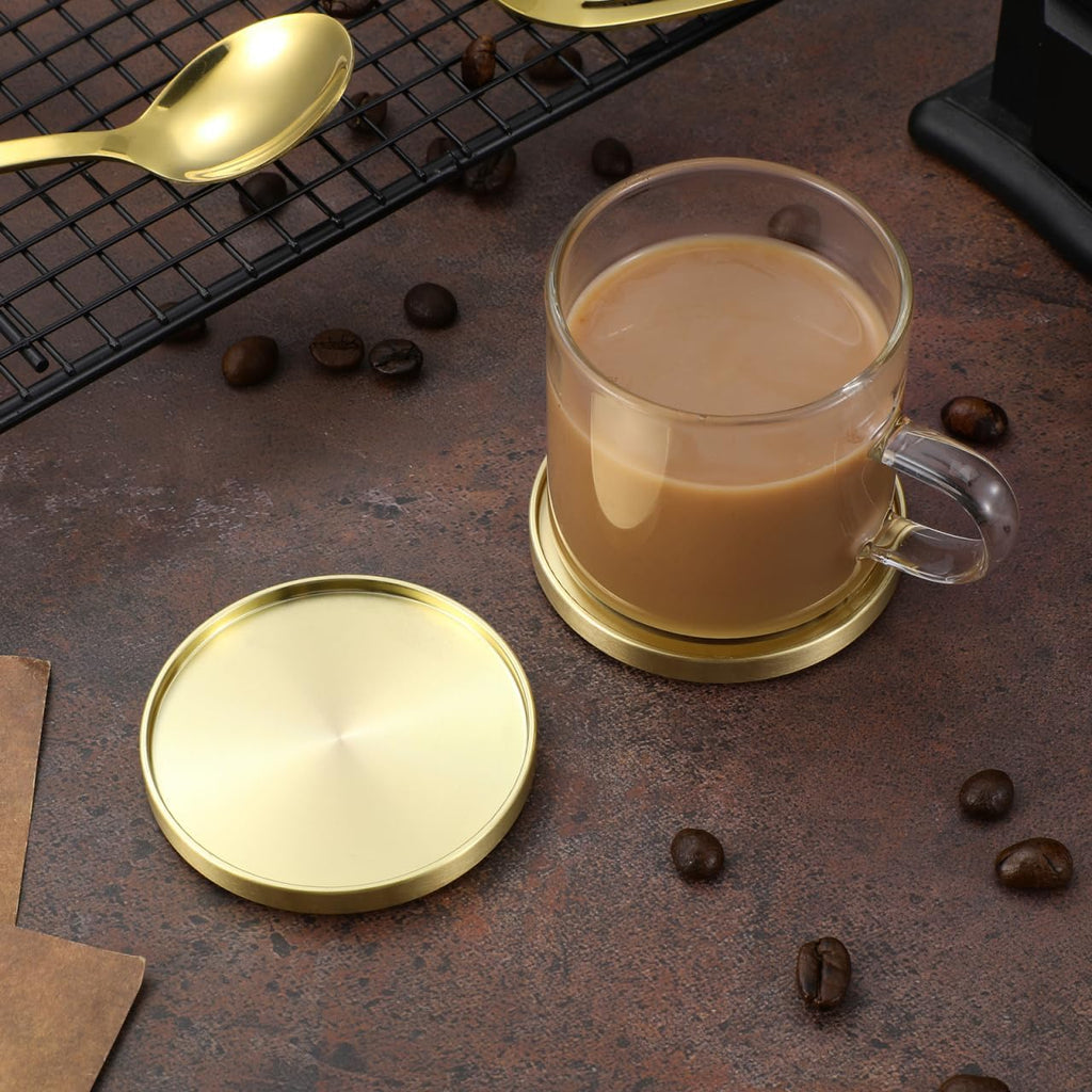 Brass Coasters HeatResistant Gold Tea Cup Mat Holder - Set of 2