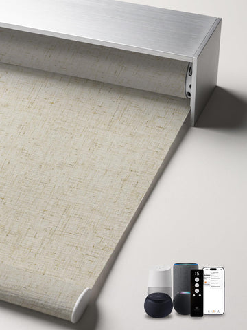 Motorized Smart Roller Shades, 70% Blackout Linen Sand
