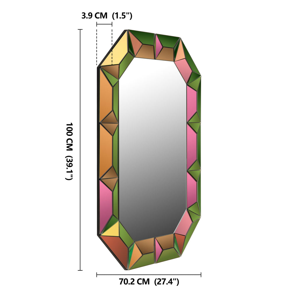 Modern Wall Mirror, 39" Decorative Accent Wall Mirror with Neon Finish, Geometric Iridescent Mirror, or Living Room