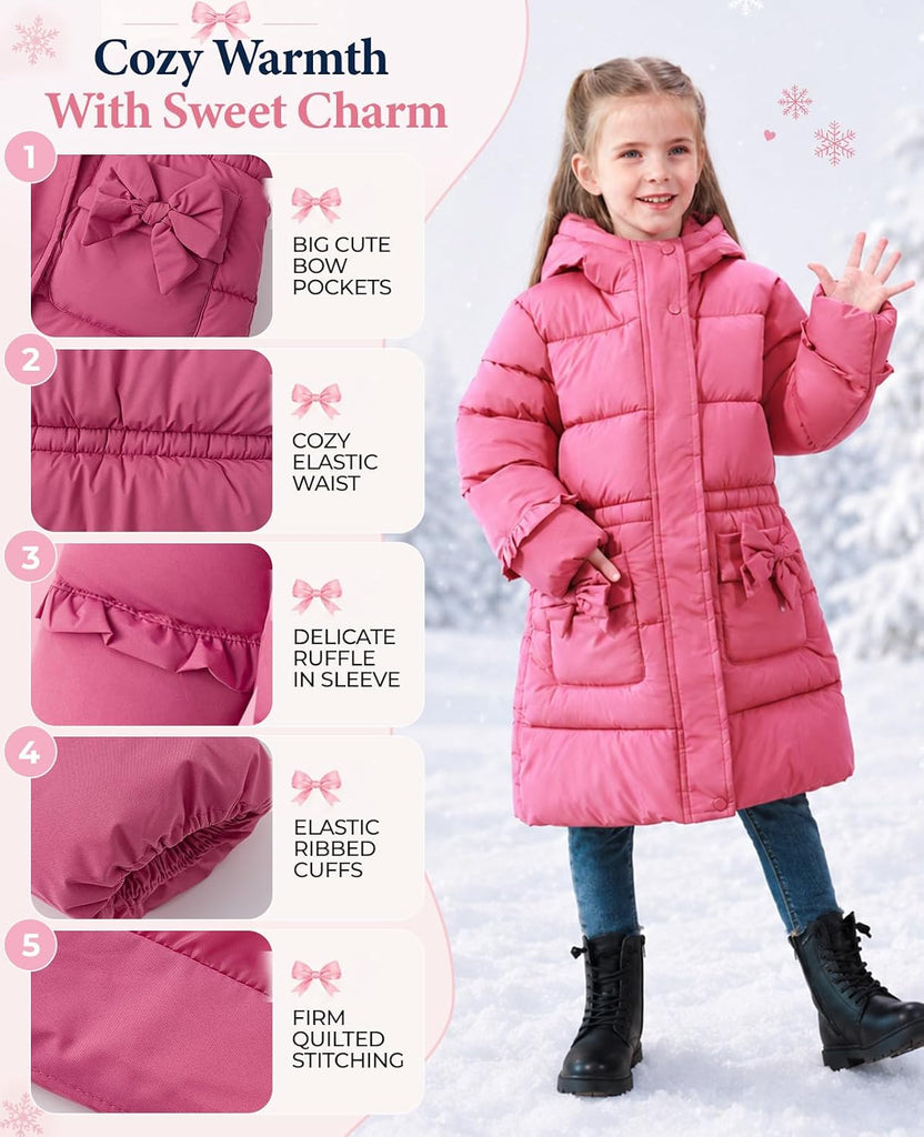 Girls Heavy Winter Coat,Warm Long Hooded Puffer Jacket