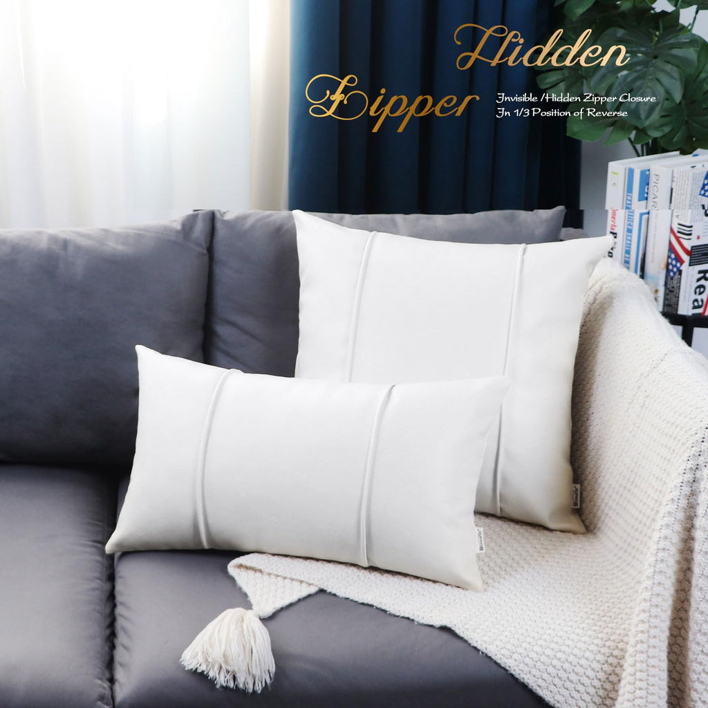 Faux Leather Throw Pillow Cover 16x16 Inches, White, 1 Pack