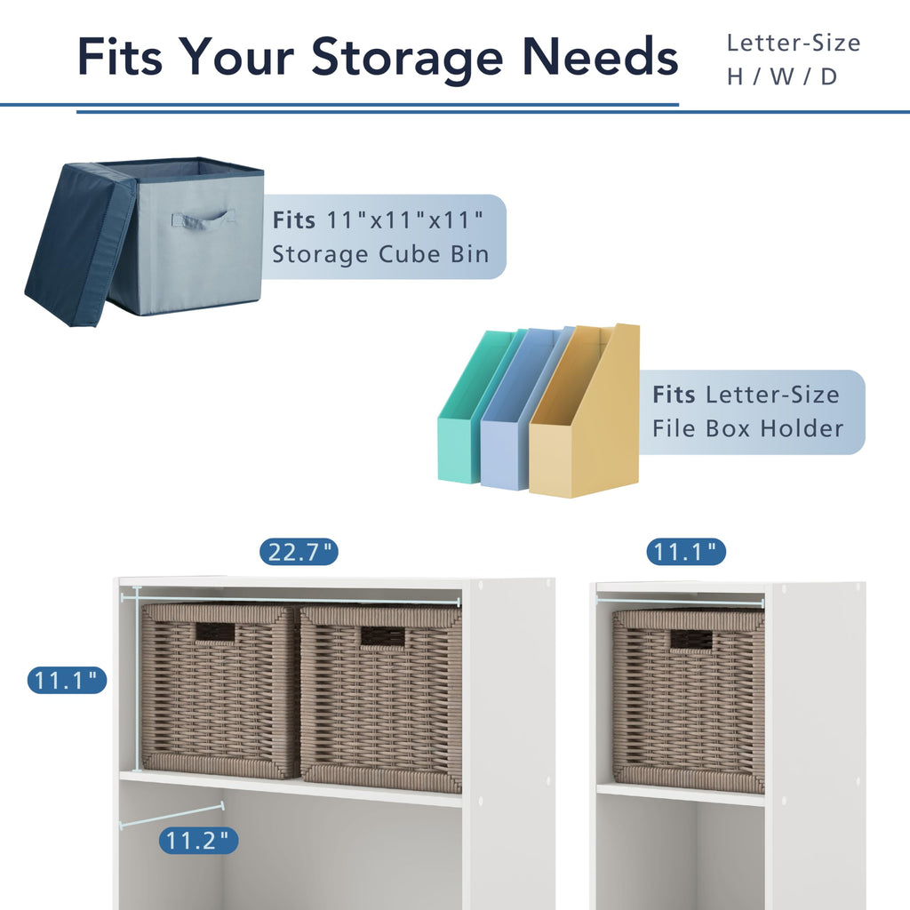 Apexa 6-Cube Storage Organizer Shelves, Stackable Wood Bookcase Fits Cubby Bins for Organization, Dorm Teen Room