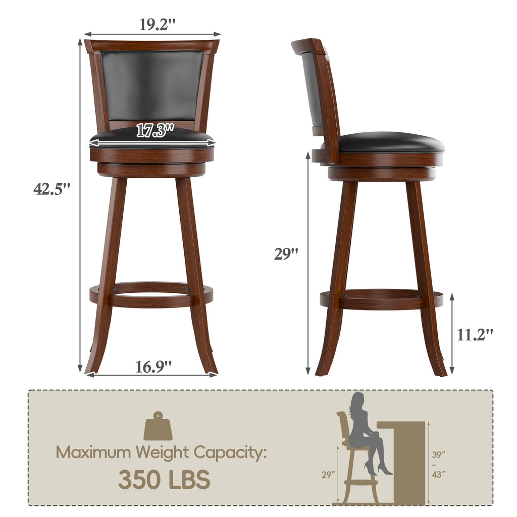 Swivel Bar Stools Set of 2, 29" Bar Height Barstools, Retro Brown