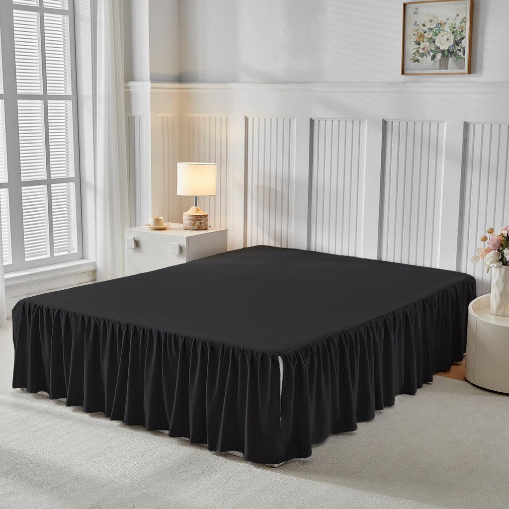 Bed Skirt King Size Three Fabric Sides Elastic Dust Ruffled Bed Skirt with Split Corners, Full Ruffles Bed Skirts 16