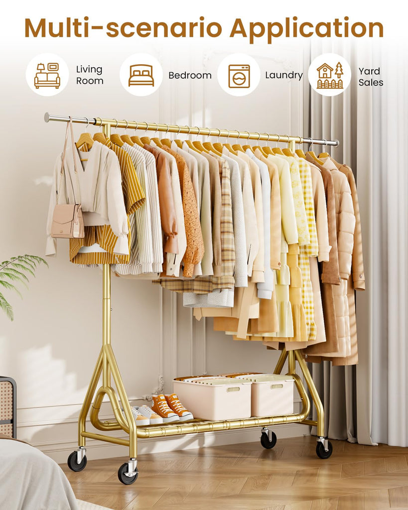 Heavy Duty Clothes Rack, Metal Clothing Rack Load 450 LBS, Rolling Coat Racks for Hanging Clothes with Lockable