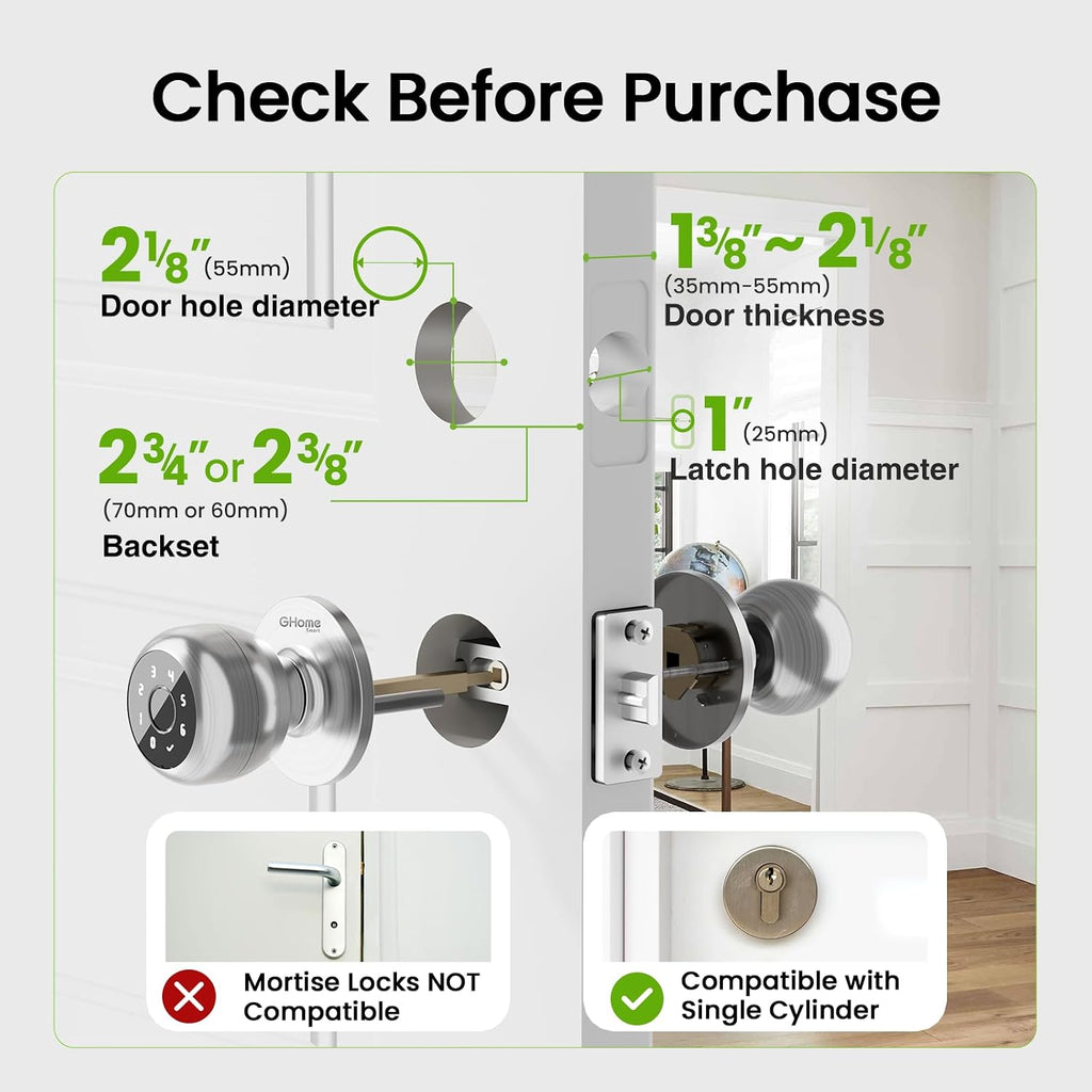 Fingerprint Door Lock, 4 in 1 Smart Fingerprint Door Knob with Keypad, App Control, Auto Lock, Biometric Door Knob