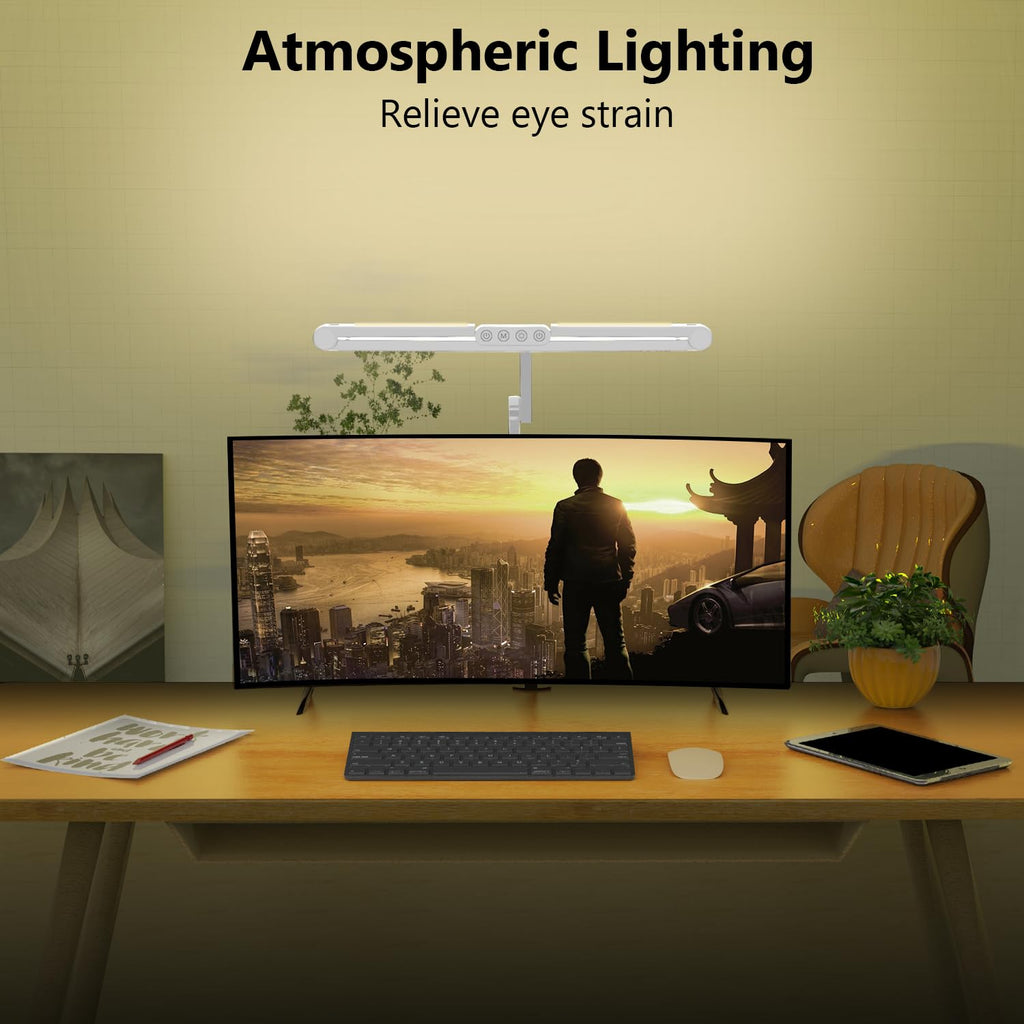 Architect Desk Lamp with Clamp, Led Desk Lamp with Remote Control, 24W Bright Dimmable Computer Light with Atmosphere