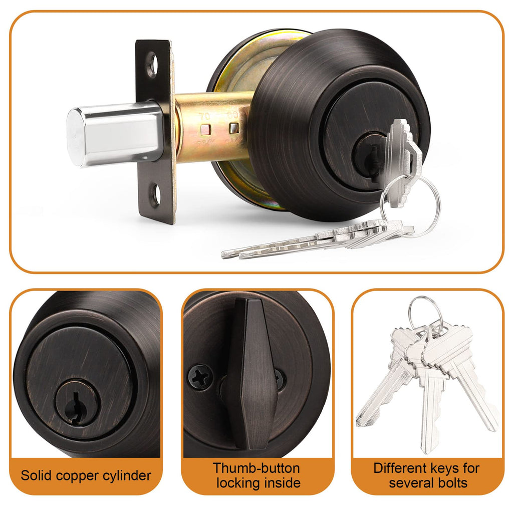 Single Cylinder Deadbolt Exterior Door Keyed Entry Oil Rubbed Bronze Finish