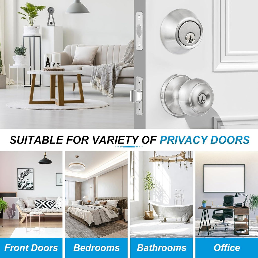 3 Pack Entry Door Lock and Single Cylinder Deadbolt Combo Set, Keyed Alike Satin Nickel Exterior Door Knobs with