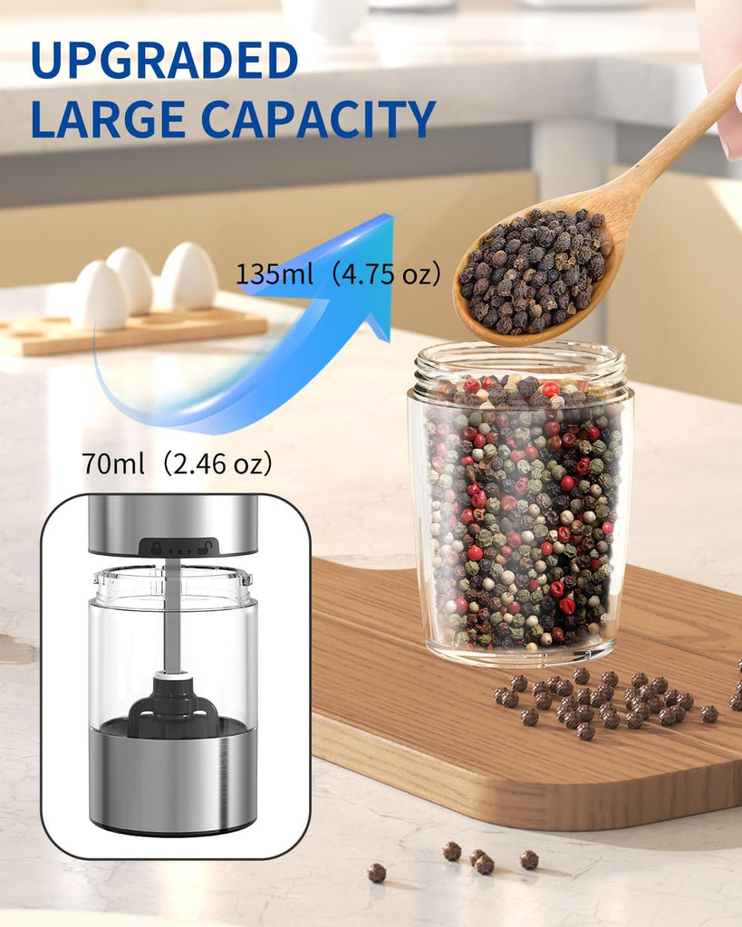 Gravity Electric Salt and Pepper Grinder Set Automatic Salt and Pepper Grinder Set with LED Light, Battery Operated - Set of 2