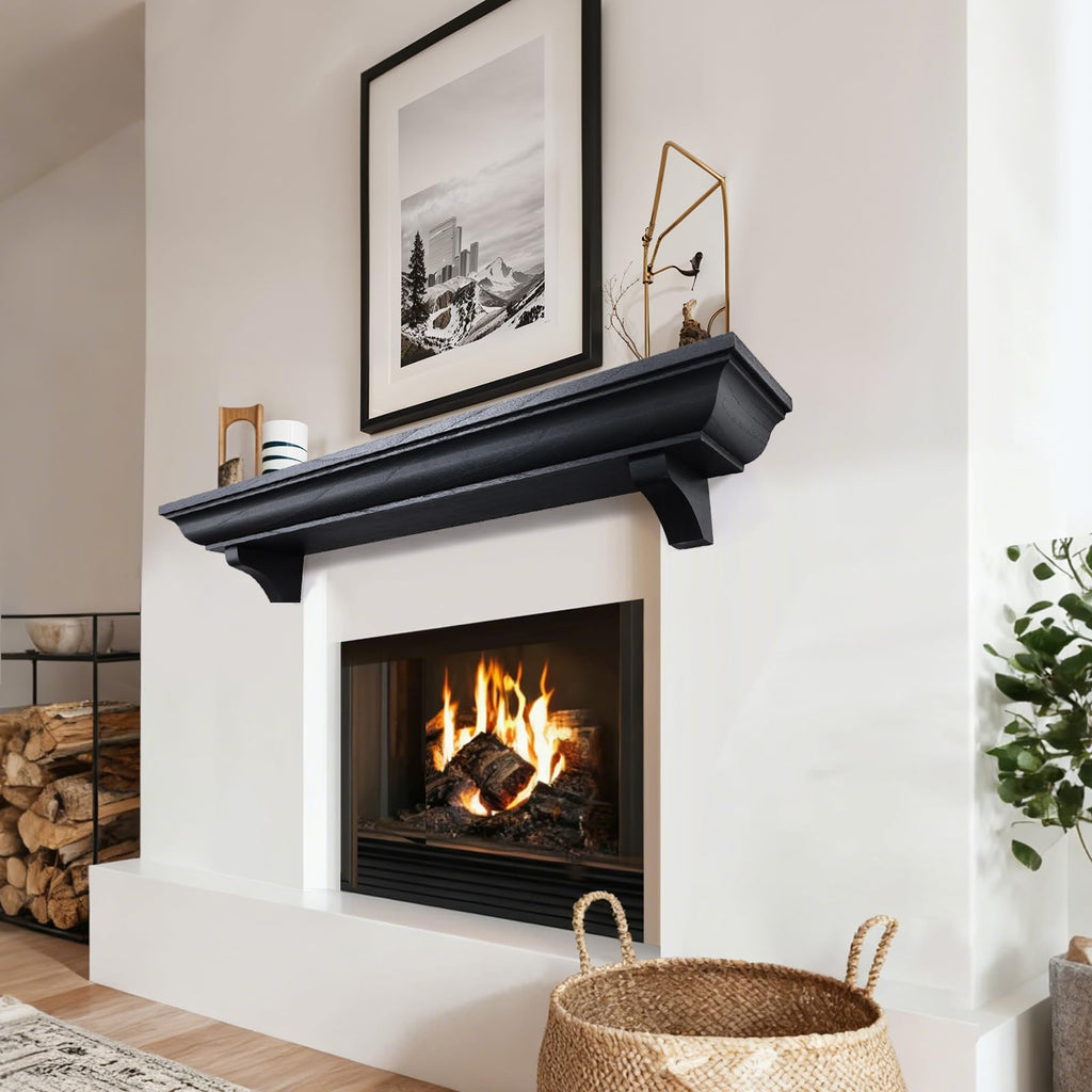 48 Inch Fireplace Mantel Shelf with Corbels, Rustic Floating Shelf, Black
