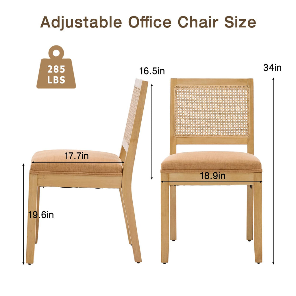 French Rattan Dining Chairs Set of 2, Farmhouse Kitchen Chairs, Brown