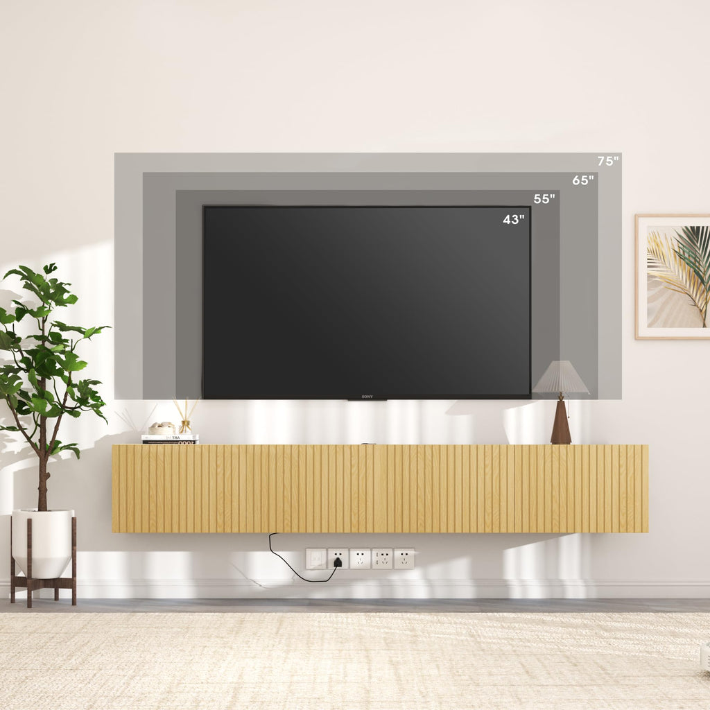 71" Floating TV Stand with LED Lights & Charging Station, Wall Mounted Entertainment Center for 75 Inch TV, Floating