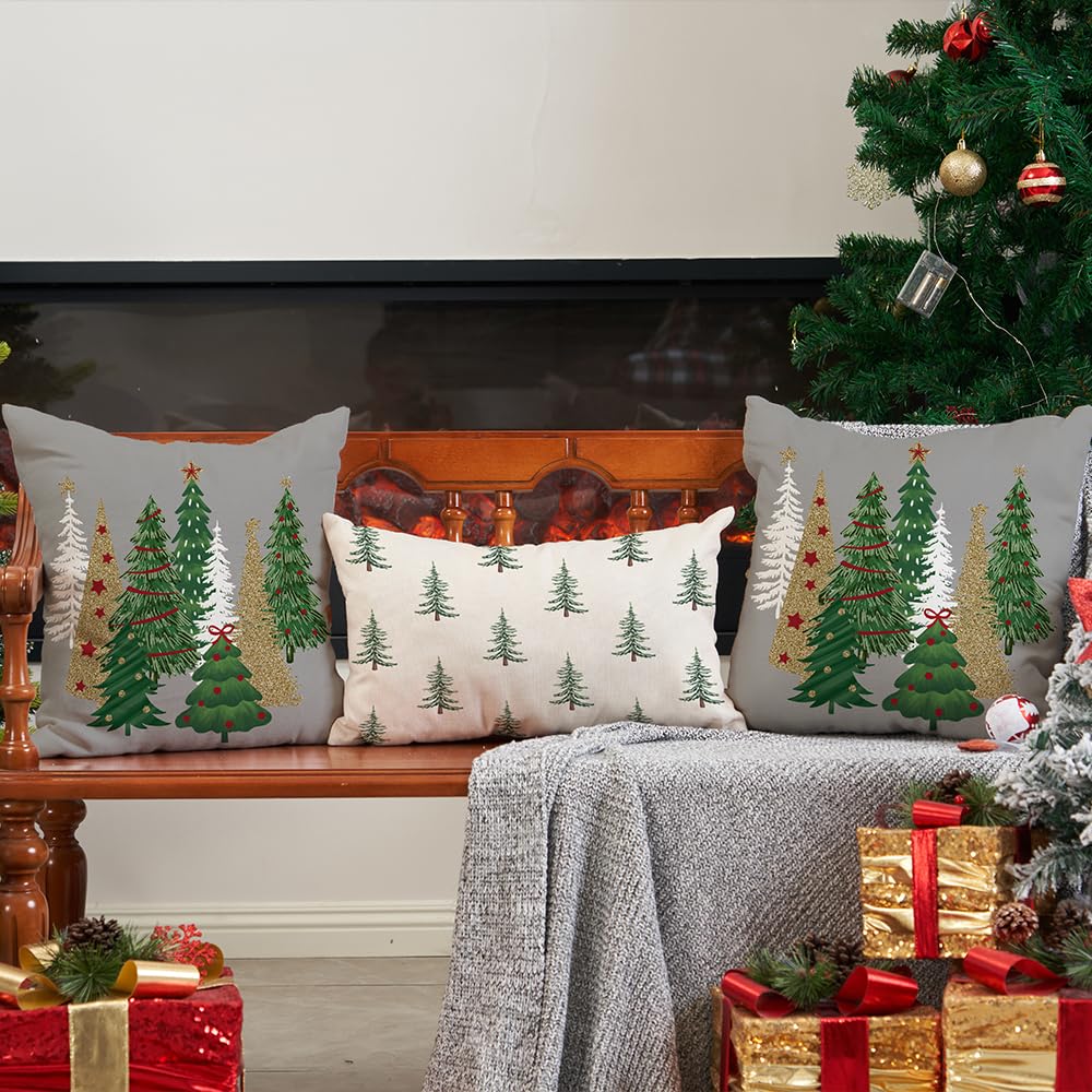 Christmas Pillow Covers 20x20 Inch Set of 2 Xmas Tree Decorative Grey Throw Pillows Winter Christmas Decor Couch