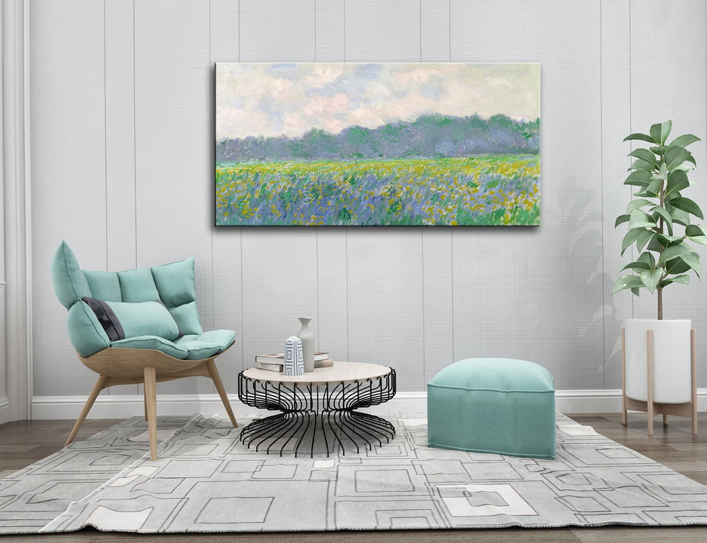 Claude Monet Canvas Wall Art - Field of Yellow Irises at Giverny 1887 Famous Painting Artwork Print Framed Picture