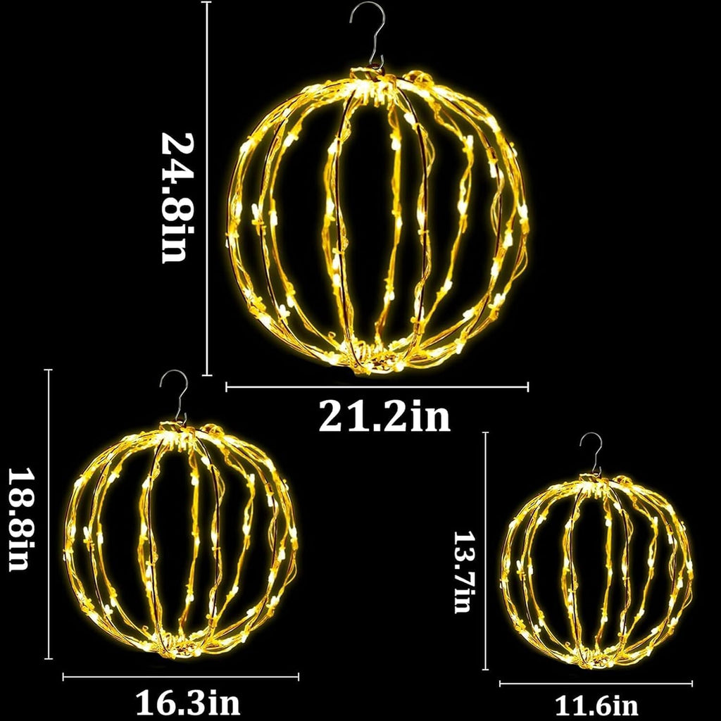 Set of 3 Christmas Light Balls Outdoor, 12/16/21 Inch Foldable Sphere Decor