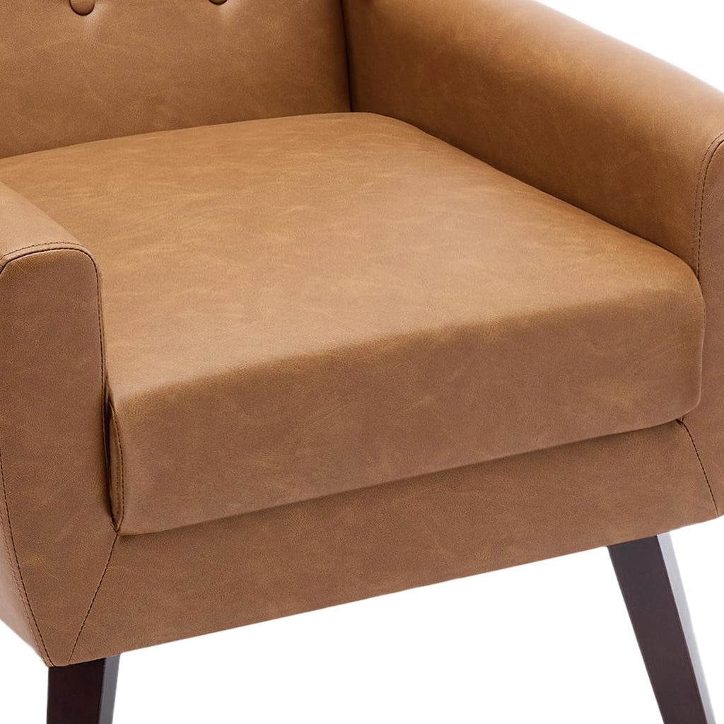 PU Leather Accent Chairs, Upholstered Armchair, Brown - Set of 2