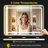 LED Bathroom Mirror with Lights - Anti-Fog, Dimmable, Backlit+Frontlit, 3 Color Light - 40"x30" Lighted Vanity Mirrors