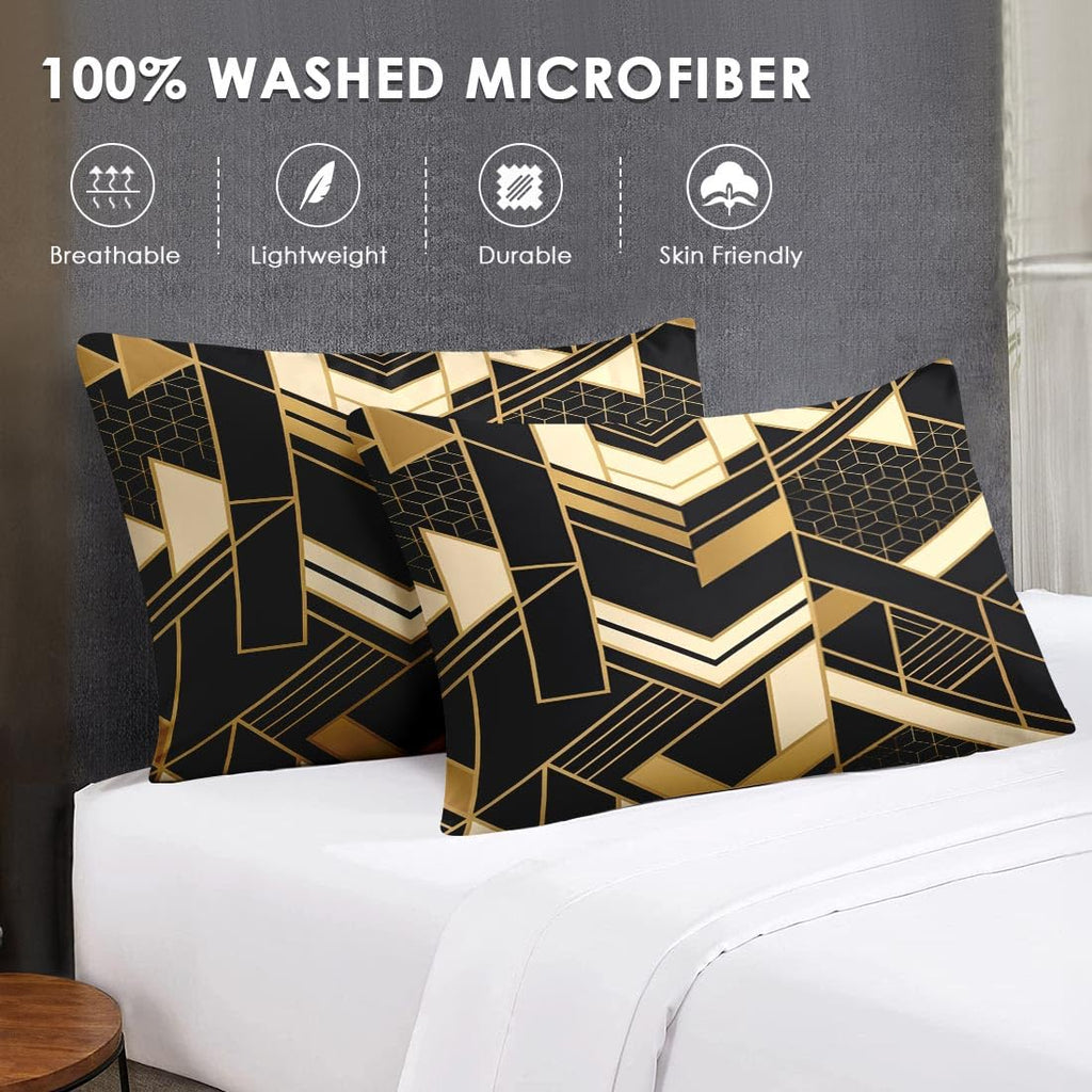 Full Comforter Set with Sheets, 7 Pieces Geometric Gold Bedding
