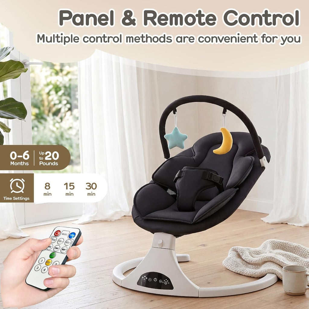 Electric Baby Swing with Remote Control,5 Speed&Portable&Cozy(0,Black