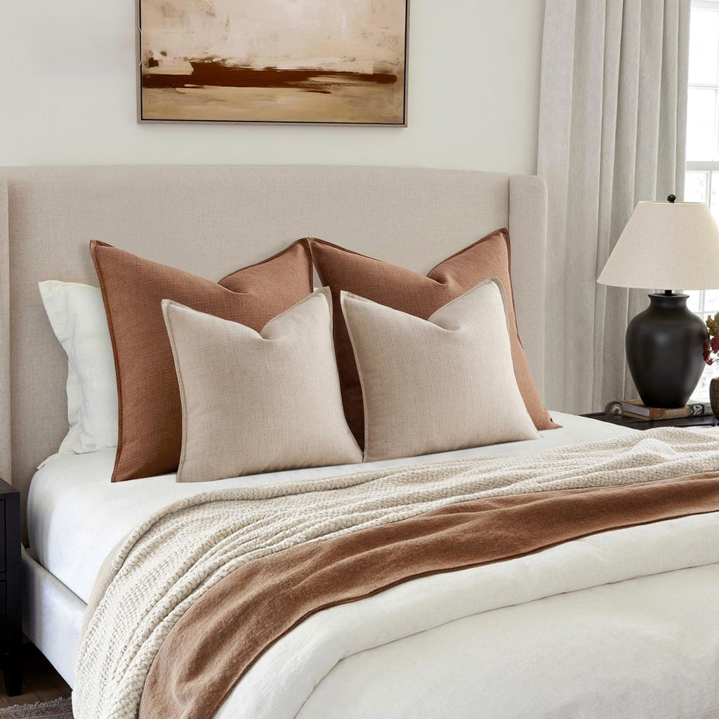 Thick Textured Decorative Throw Pillow Covers 22x22 in Oatmeal Linen