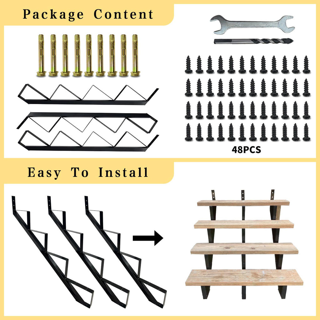 4 Step Metal Stair Step Steel Riser Stringers for 34.7" Height Deck, 3Packs