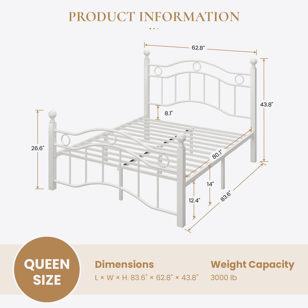 Metal Bed Frame, Victorian Vintage Style, White