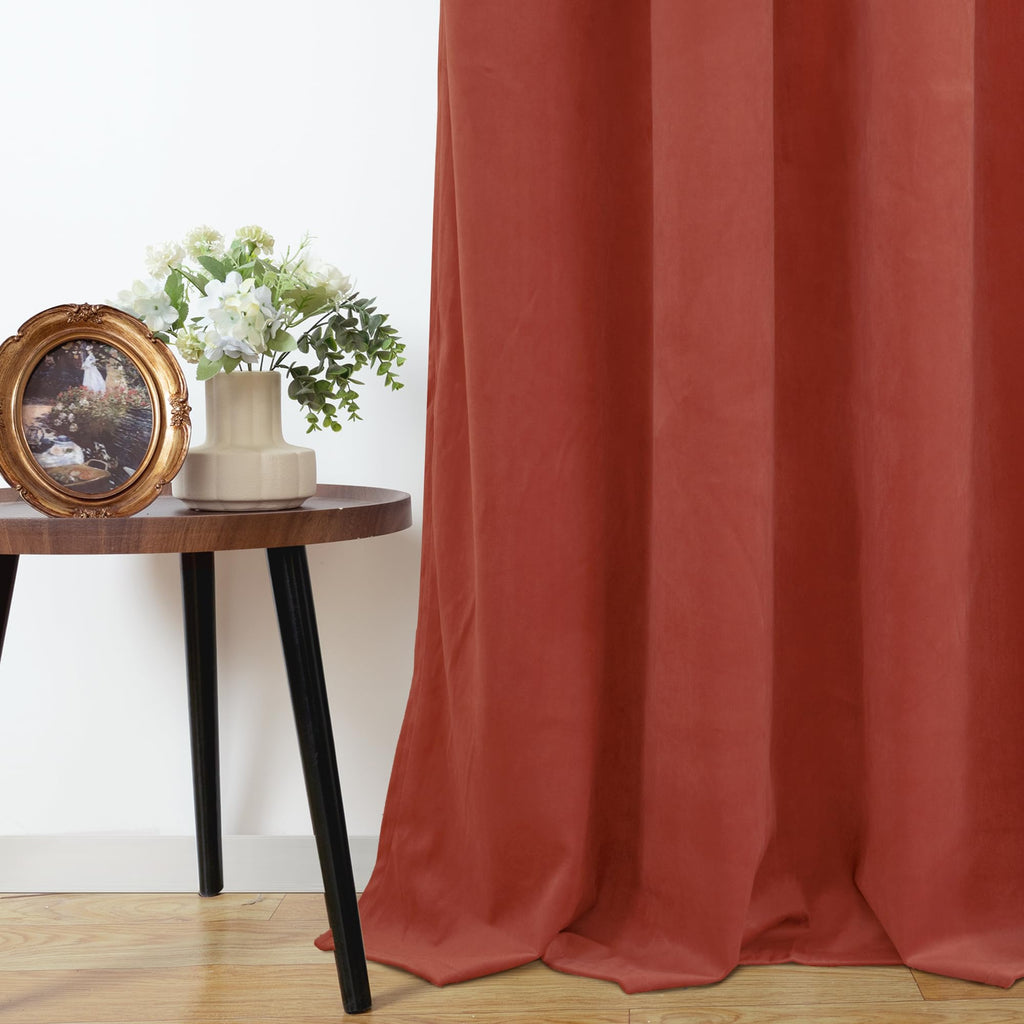 Terracotta Velvet Blackout Curtains 84 Inches Long for Fall Living Room