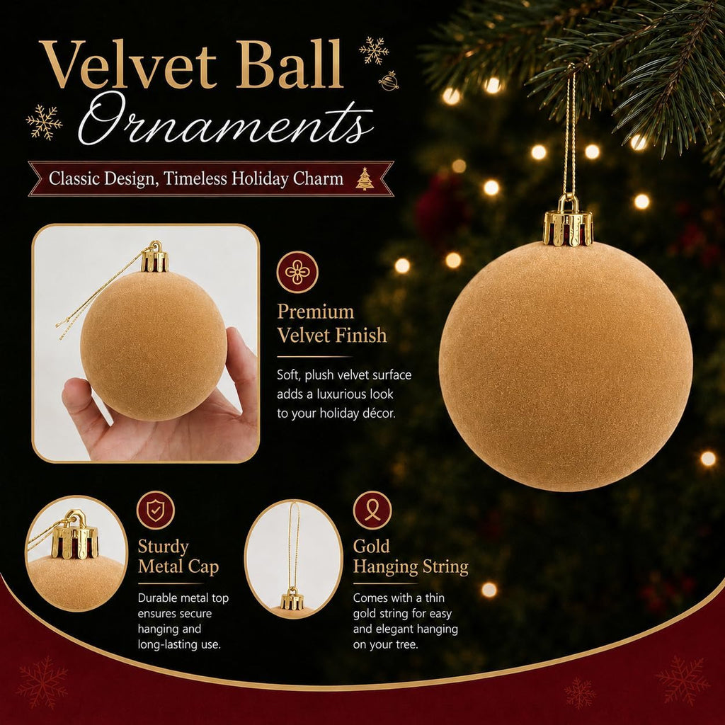Christmas Tree Ornaments Velvet Balls 15Pcs Xmas Tree Decor 3.15 "