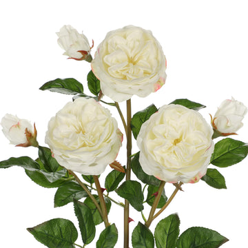 Real Touch Artificial Roses (Set of 3) - 23.6" Long Stem White Garden Roses - Lifelike Faux Silk Flowers for Wedding