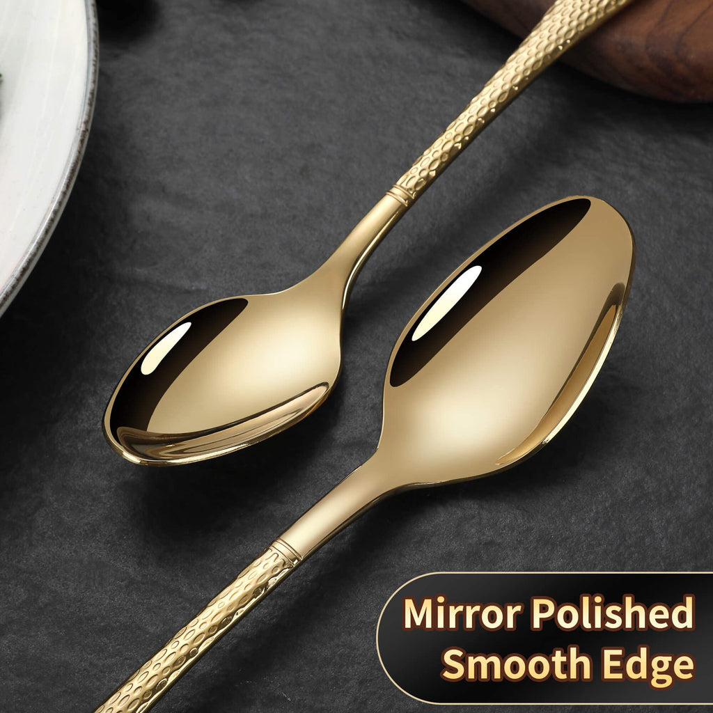 Hammered Gold Silverware Set,30 Piece Modern Flatware Set Service for 6,Mirror Polished Stainless Steel Cutlery Set