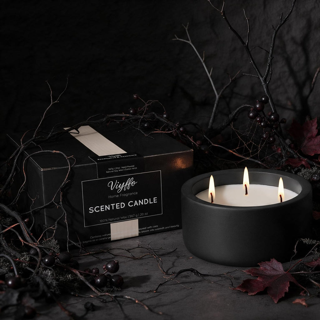 20oz Large Odor Eliminating Candle - Eucalyptus Mint, 3 Wick Fall Scented Soy Candle, Non Toxic, Matte Black Ceramic