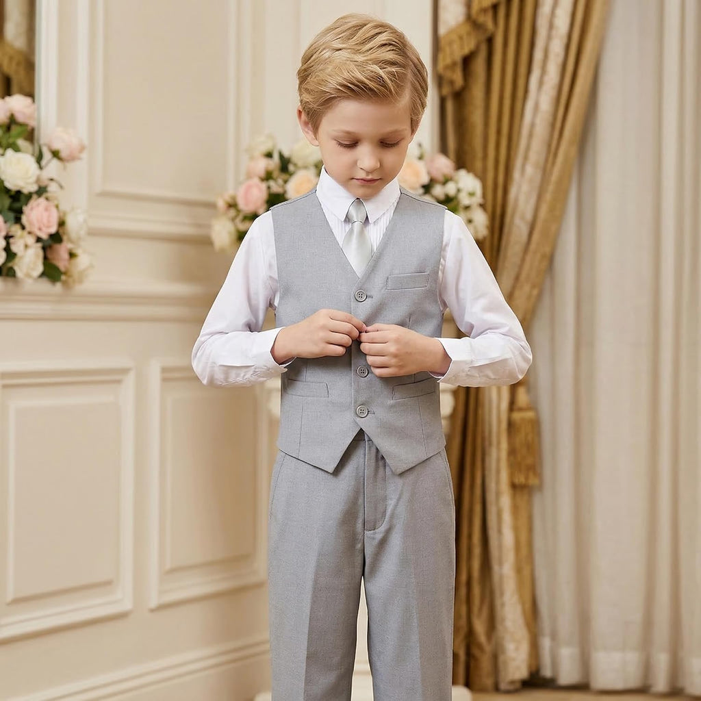 Boys 4 Pieces Suits Slim Fit Kids Vest Pants Sets Formal Dresswear for Boy
