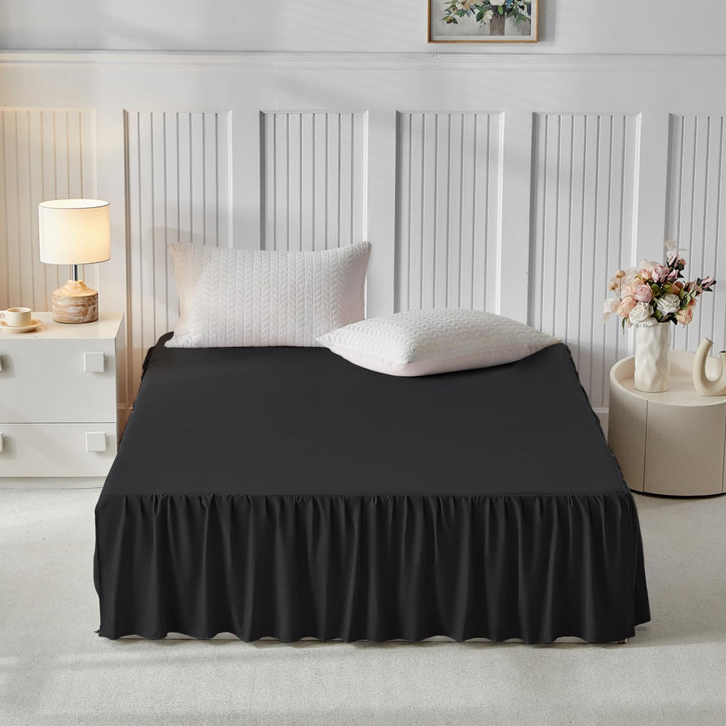 Bed Skirt King Size Three Fabric Sides Elastic Dust Ruffled Bed Skirt with Split Corners, Full Ruffles Bed Skirts 16