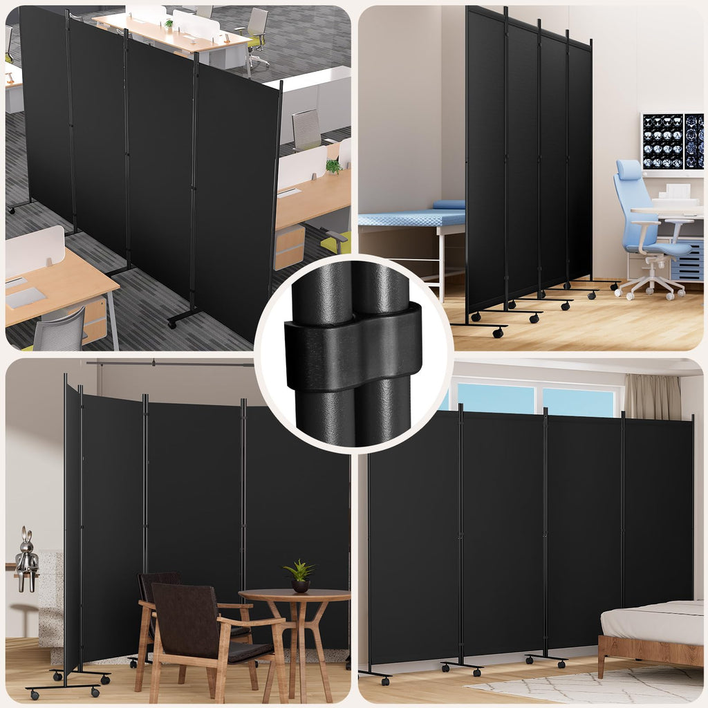 Room Divider 136'' Wide Folding Room Divider Panel with Wheel, Upgraded Base
