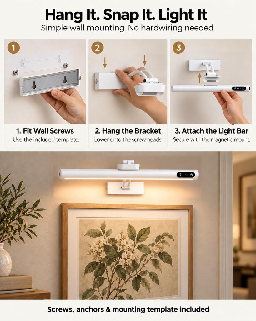 Wireless Picture Light, 16", 4,000mAh Rechargeable Battery, 280lm