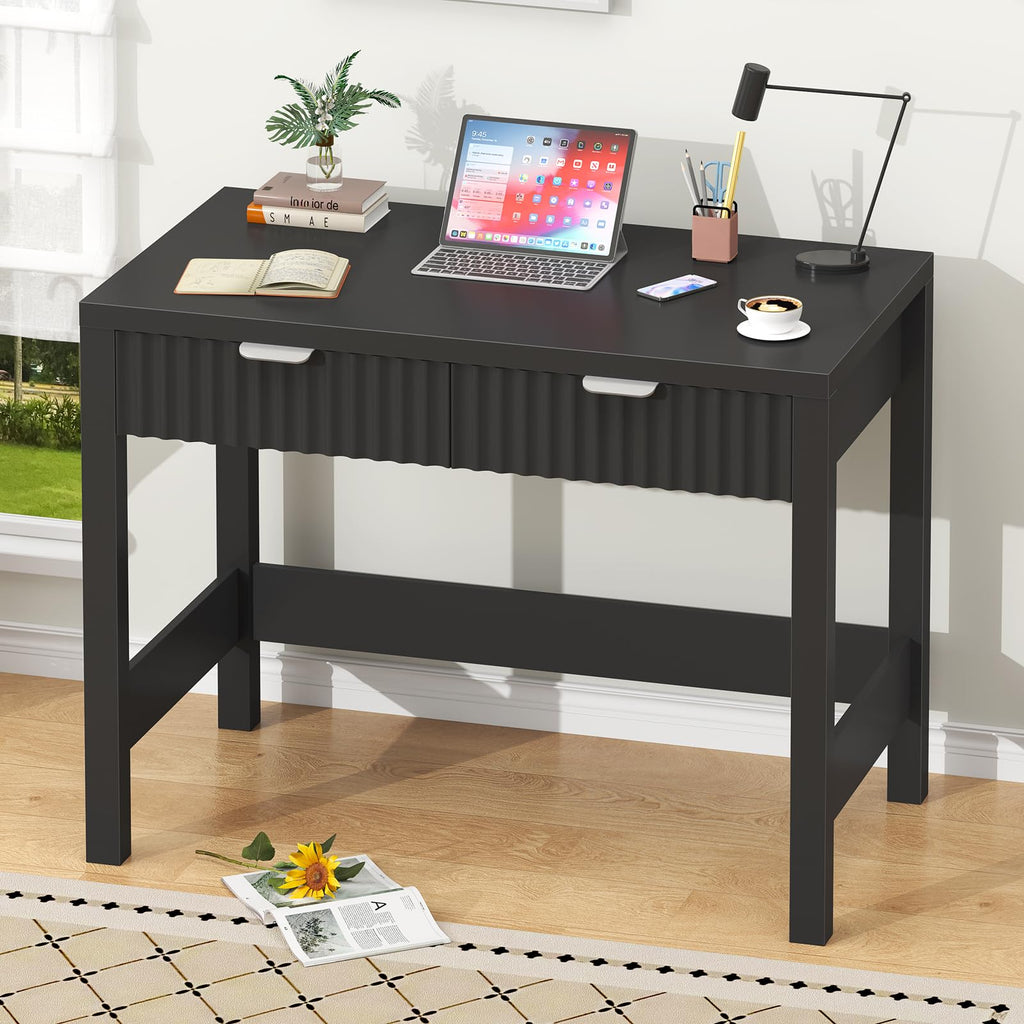32 Inch Small Fluted Computer Desk with 2 Drawers