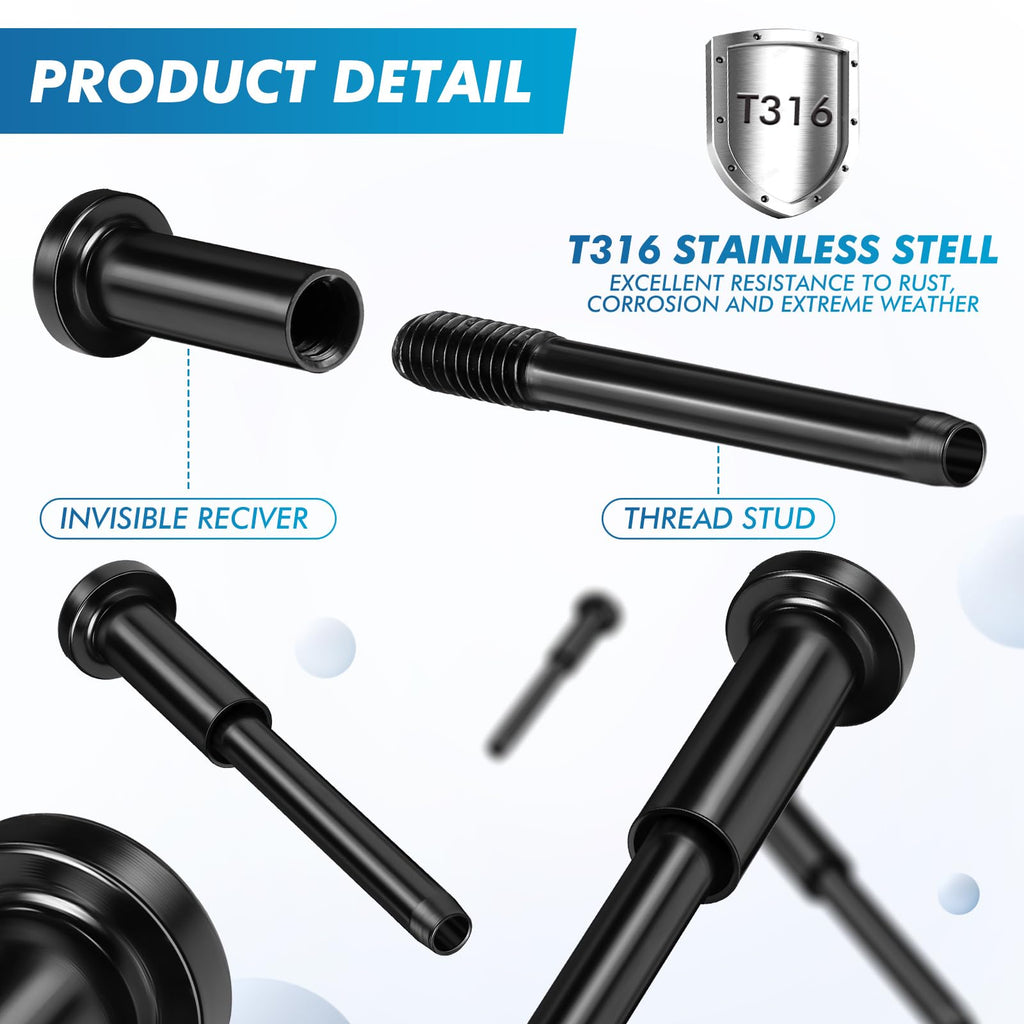 60 Pack 1/8" Invisible Cable Railing Kit T316 Stainless Steel, Black