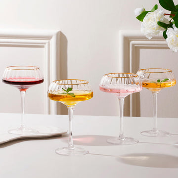 Coupe Glasses Set of 4 - Premium Hand Blown Martini Glasses - Perfect for Cocktail and Champagne - 8.45 oz, Gold Rim