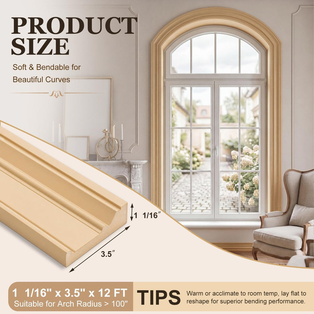 3.5" x 12ft Flexible Molding, Paintable Trim Thick Base Cap Rail