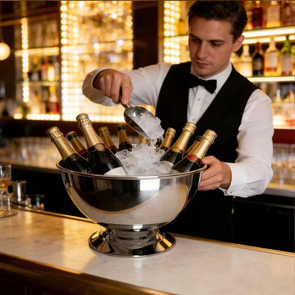 Stainless Steel Champagne Bucket with Scoop, 15.3" Large Capacity Ice Bucket with Detachable Base, Mirror Polished