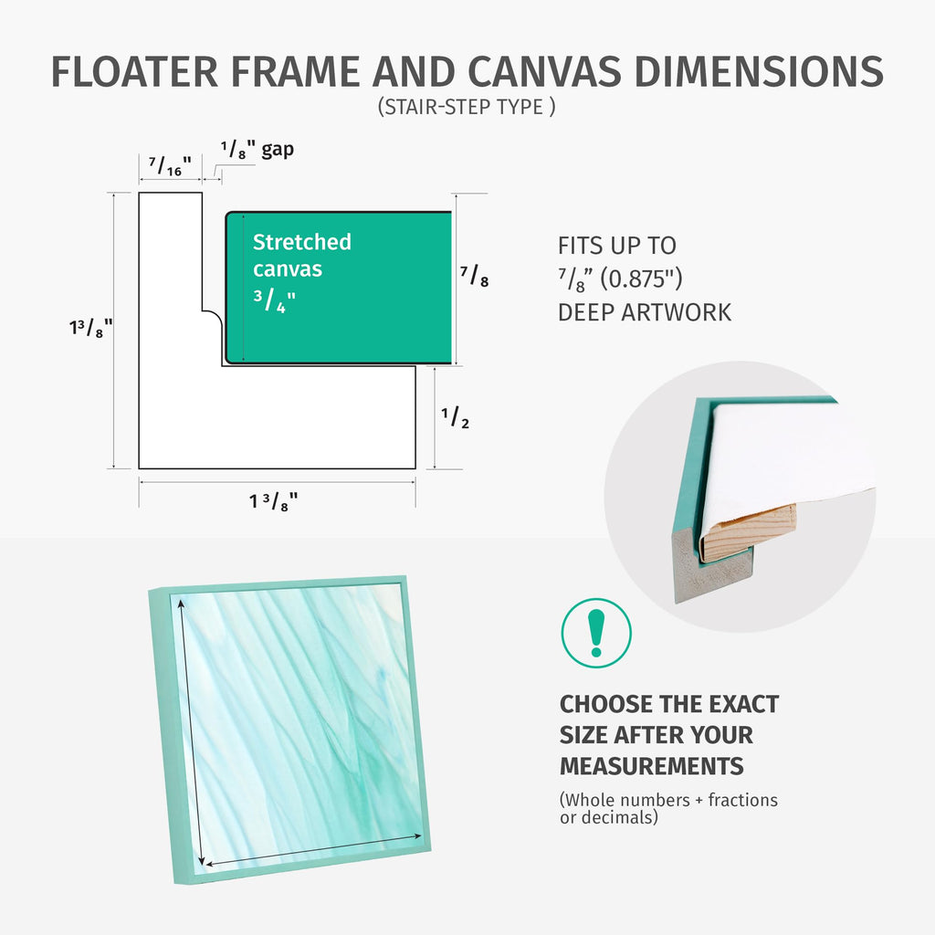Custom Sized Floater Frame for 3/4 (0.75) inch Deep Canvas Paintings/Canvas Prints/Wood Canvas Panels/Wall Art/Wall
