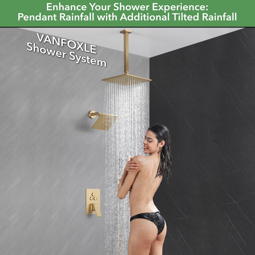 Shower System, Brushed Gold Shower Faucet Set, Shower Head Handle